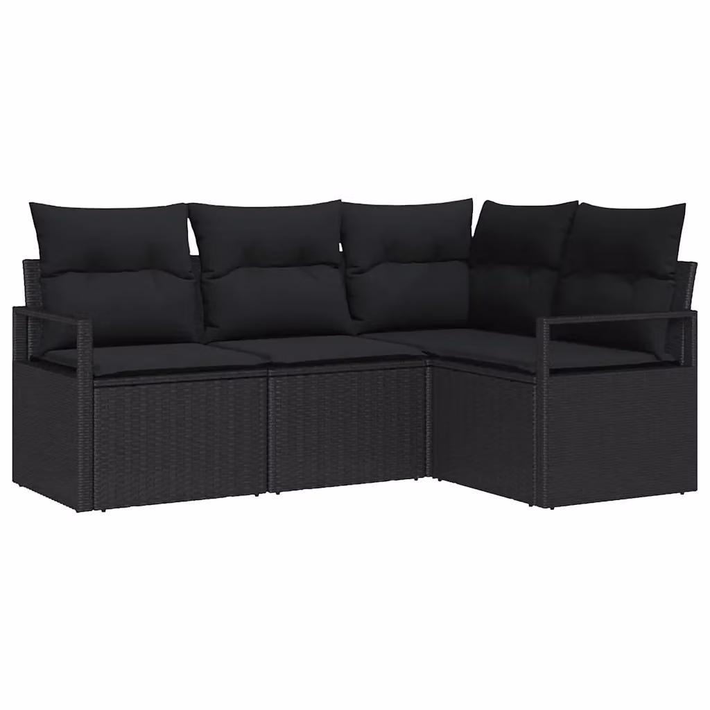 Set di divani da giardino a forma di L vidaXL in rattan nero con cuscini inclusi e struttura in acciaio verniciato a polvere – 2