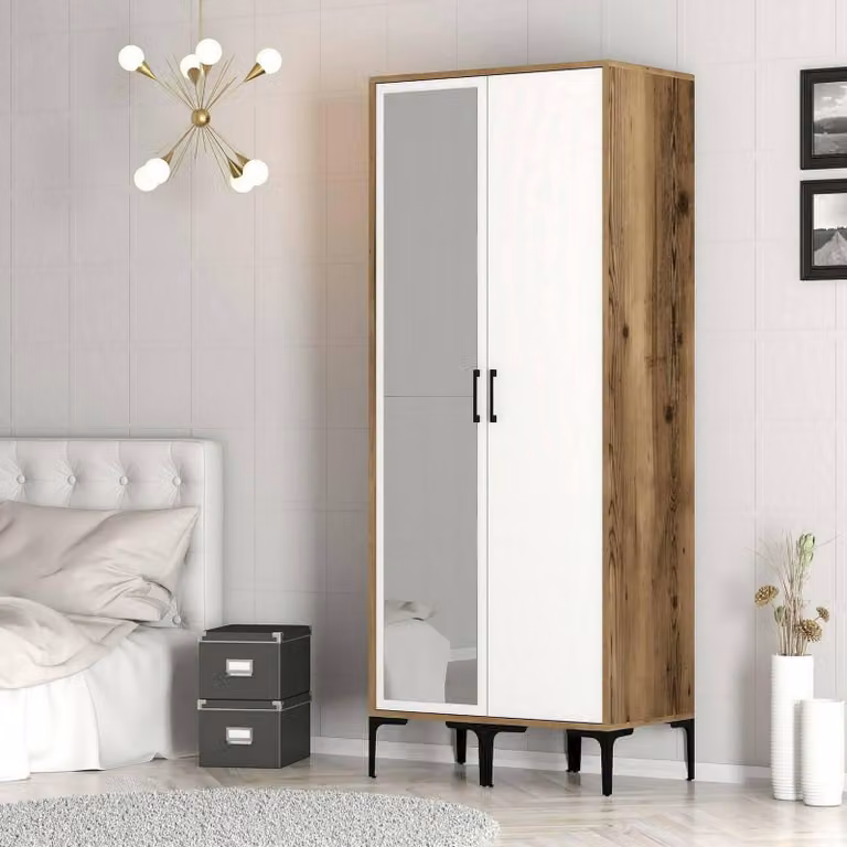 Dmora Guardaroba 2 Ante Anfo 47.5x201.4h cm Bianco, Appendiabiti 2 Ante