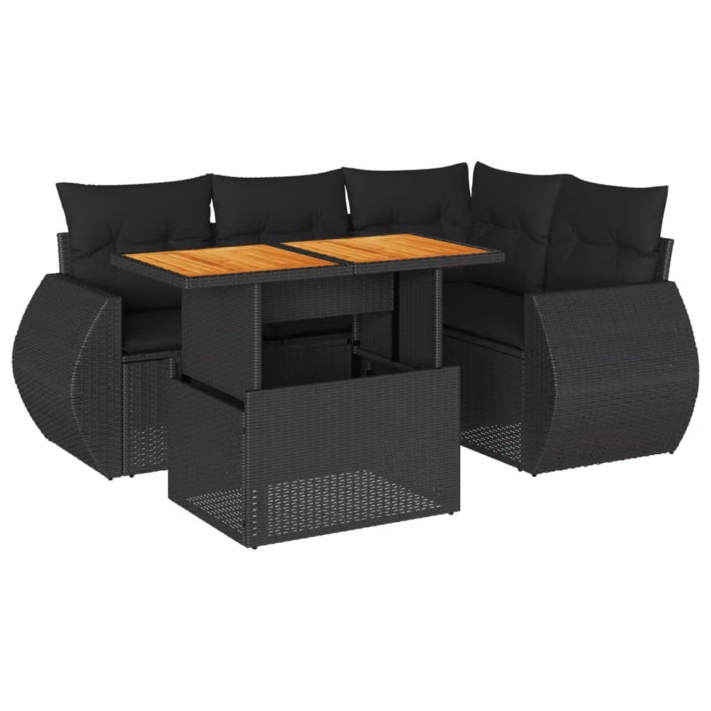 Set Divani da Giardino 5 pz con Cuscini in Polyrattan Nero