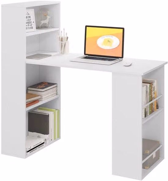 Ibenzoa® Scrivania con libreria integrata e spazio contenitivo – scrivania moderna per l'ufficio domestico, ampia superficie di lavoro, ripiano a tre livelli, montaggio semplice