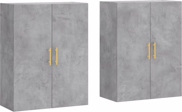 Set di 2 armadietti da parete pratici design elegante portaoggetti decorazione soggiorno 69,5 x 34 x 90 cm in legno grigio cemento 02_0055355