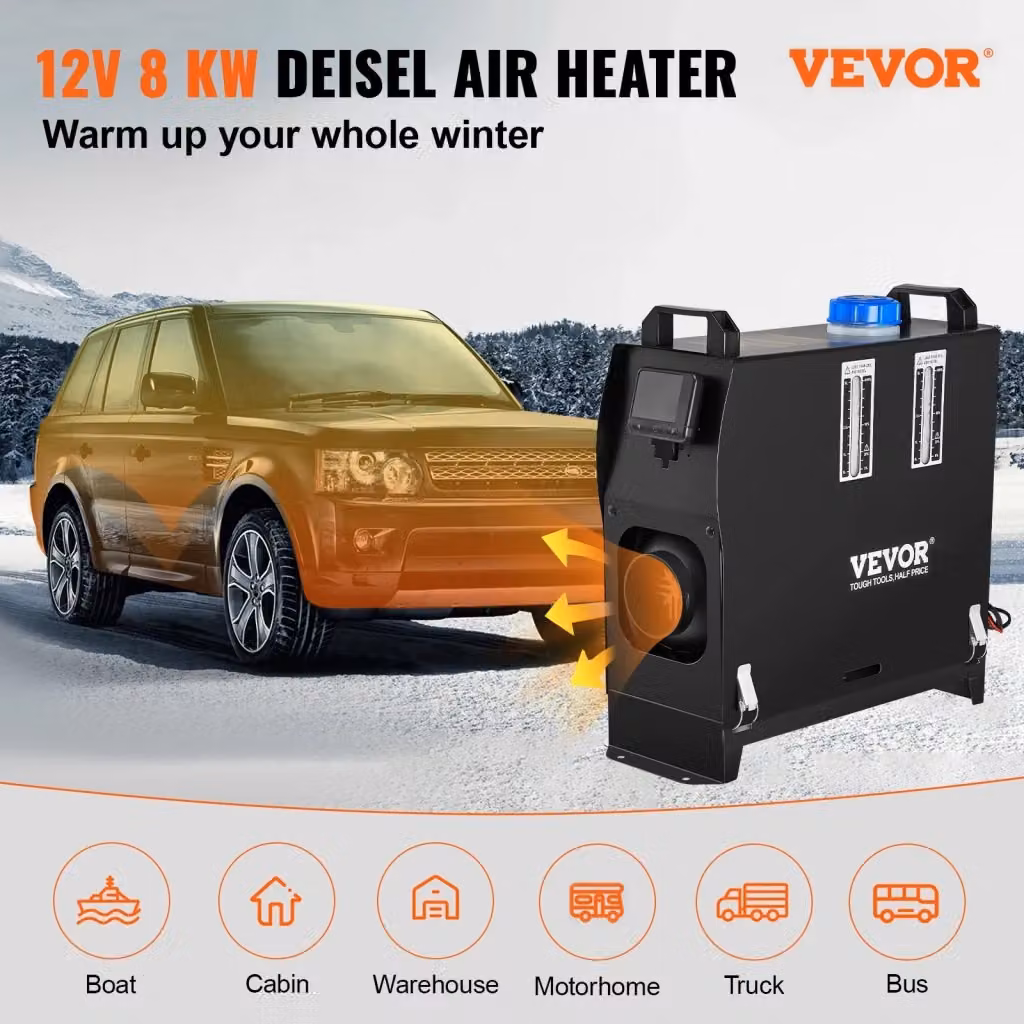 Riscaldatore ad Aria Diesel Vevor 8KW 12V con Display LCD e Telecomando, Nero, in Metallo e Alluminio per Camper, Camion, Barca e Roulotte – 2