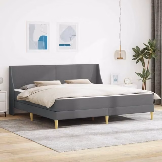 Letto matrimoniale moderno vidaXL con struttura imbottita in tessuto grigio L: 180 cm, P: 200 cm, H: 102 cm – 1