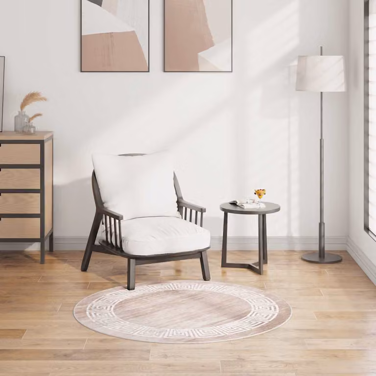 Tappeto rotondo lavabile vidaXL in poliestere con design geometrico moderno, colore beige, Diametro: 120 cm