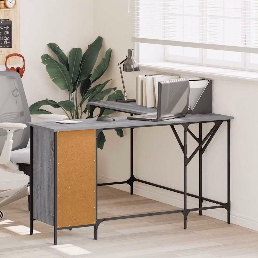 Scrivania angolare vidaXL in stile industriale, colore Grigio Sonoma, L/P/H: 141 x 141 x 75 cm