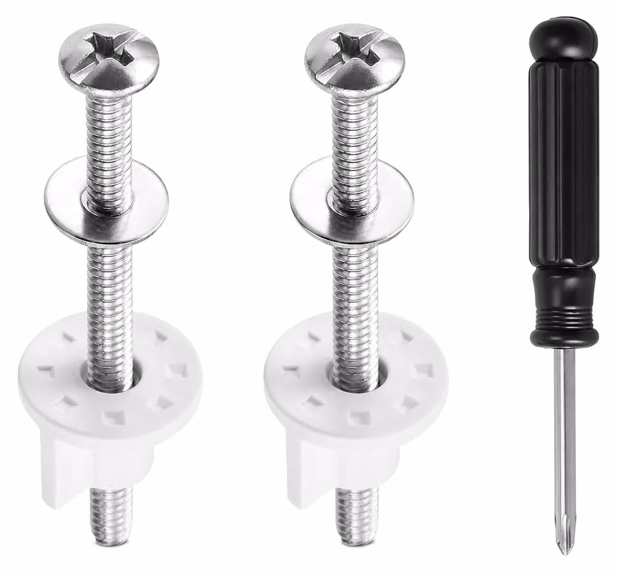 Kit di fissaggio per sedile del water, con viti in acciaio inossidabile da 80 mm, adatto a coperchi con spessore da 14 a 18 mm, e dotato di cacciavite da 4 mm