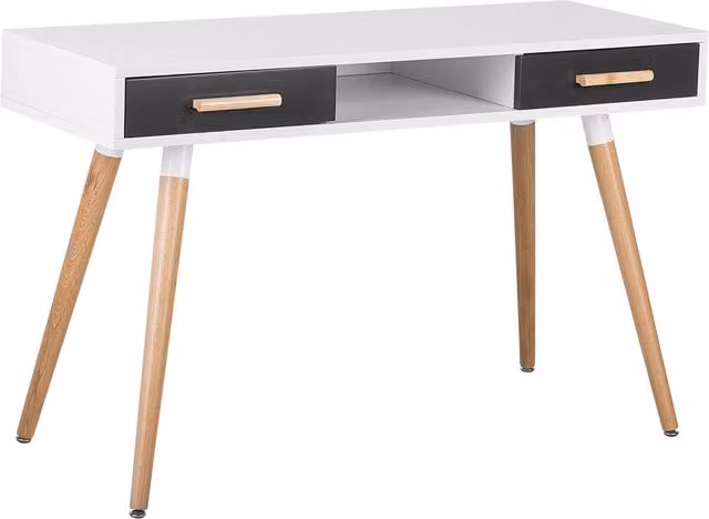 Scrivania Beliani in stile Scandinavo Bianco e Grigio con Gambe in Rovere L: 120 cm, P: 45 cm, H: 75 cm