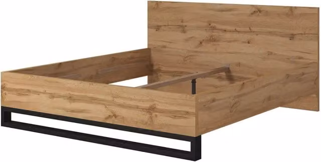 Letto matrimoniale 180x200 stile industriale - Collezione MILOS. Colori rovere grezzo e nero. Rete inclusa