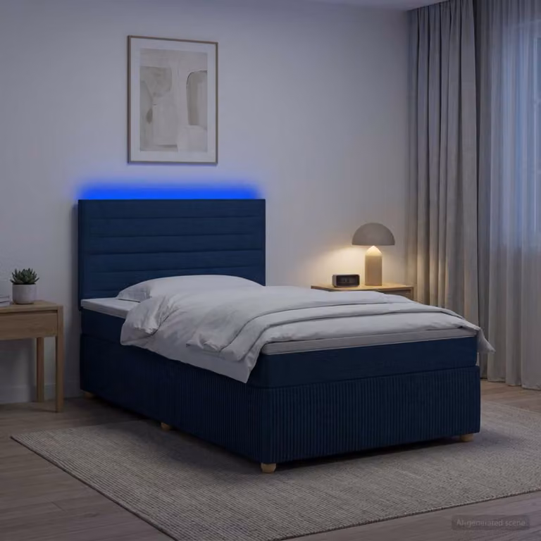 Letto Box Spring vidaXL con Materasso Ibrido e Illuminazione LED, Blu e Bianco, L 80 x P 200 cm