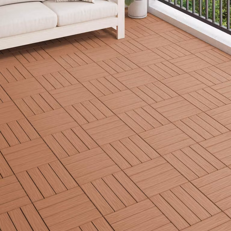 Set di 11 piastrelle per decking vidaXL in WPC marrone chiaro, L/P: 30 x 30 cm