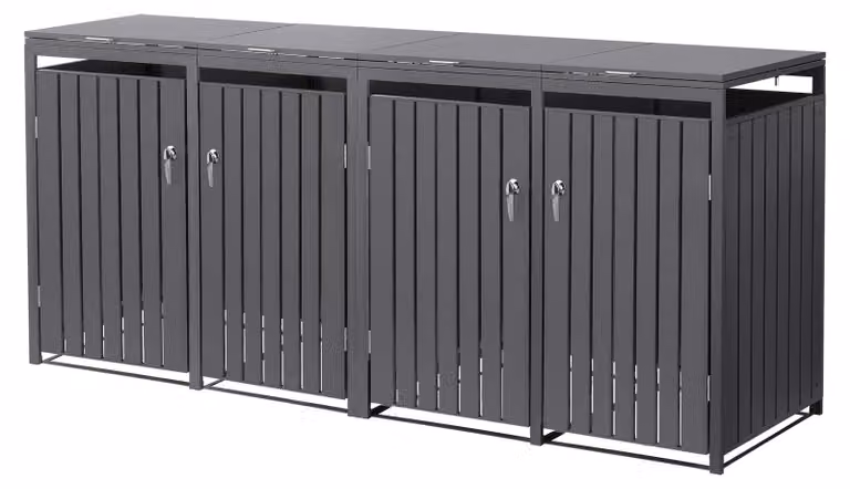 Contenitore per bidoni della spazzatura ML-Design, modello a 4 scomparti, per 4 bidoni, capacità 240 litri ciascuno, dimensioni 264x80x120 cm, colore antracite, realizzato in acciaio, resistente agli agenti atmosferici e dotato di serratura