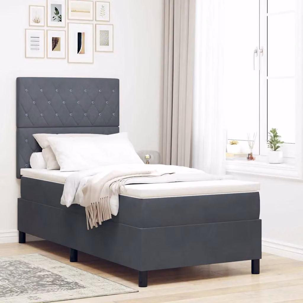 Letto a molle con materasso vidaXL in velluto grigio, L 90 x P 200 cm