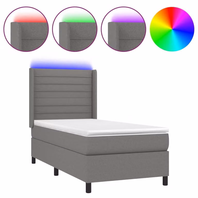 Letto a Molle Materasso e LED Grigio Scuro 90x190 cm in Tessuto