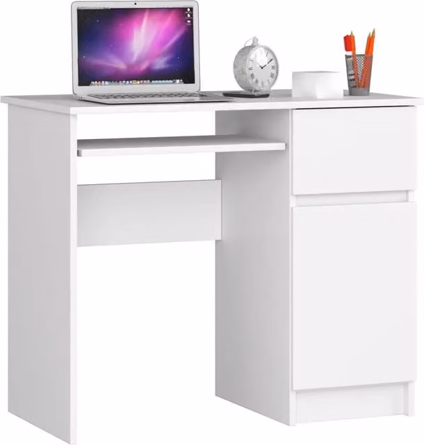 Scrivania per computer AKORD PIKSEL Bianco con 1 anta e 1 cassetto, Modello a destra, L: 90 cm, P: 50 cm, H: 77 cm