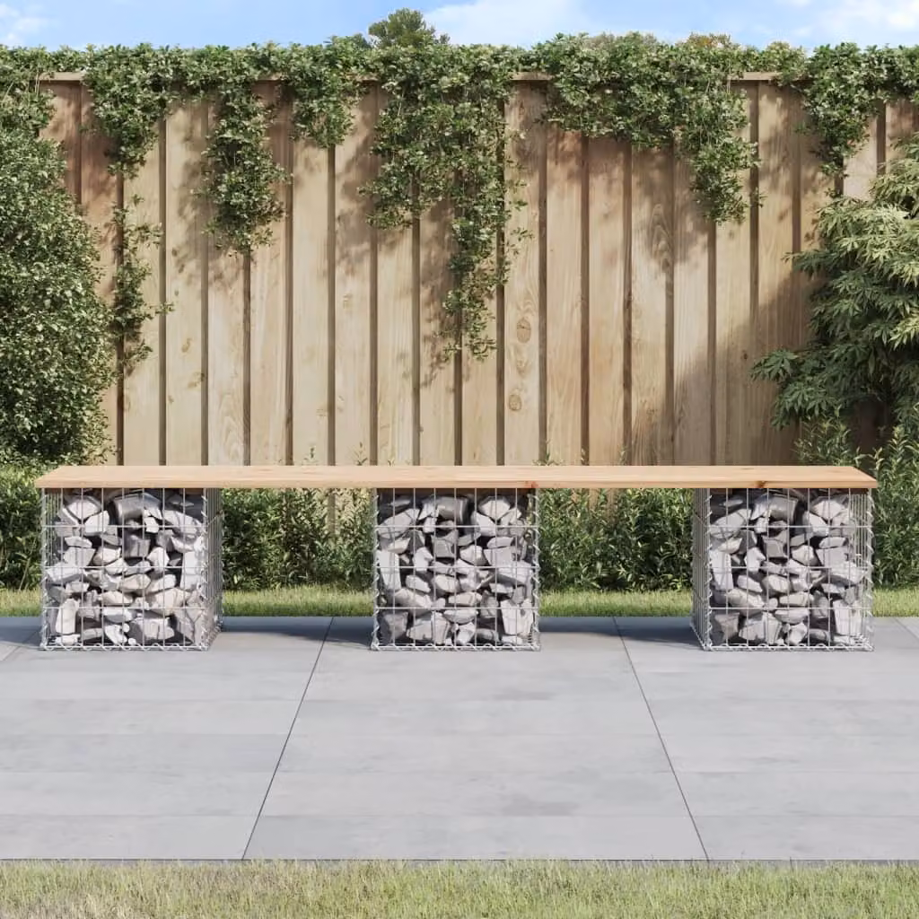 The Living Store Panca da giardino Gabion 203x44x42 cm in legno di pino massiccio
