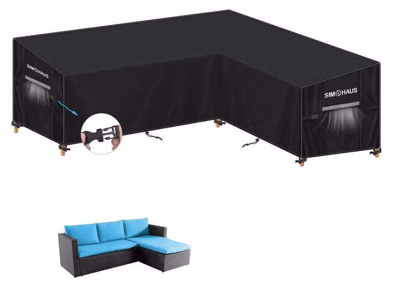Copertura protettiva a forma di L per mobili da giardino, impermeabile, in tessuto Oxford 420D, dimensioni 210x140x90x80/60 cm