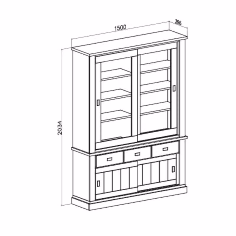 Vetrina Effezeta Italia Anthony67120 con 2 ante in vetro e 3 cassetti, colore rovere wotan e anderson pine, H: 203,4 cm, L: 156,0 cm, P: 39,6 cm – 2