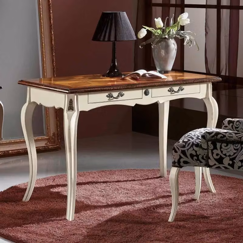 Scrivania Shabby Chic in Legno con 2 Cassetti Mobili 2G Bianco e Marrone L: 120 cm, P: 60 cm, H: 77 cm – 1