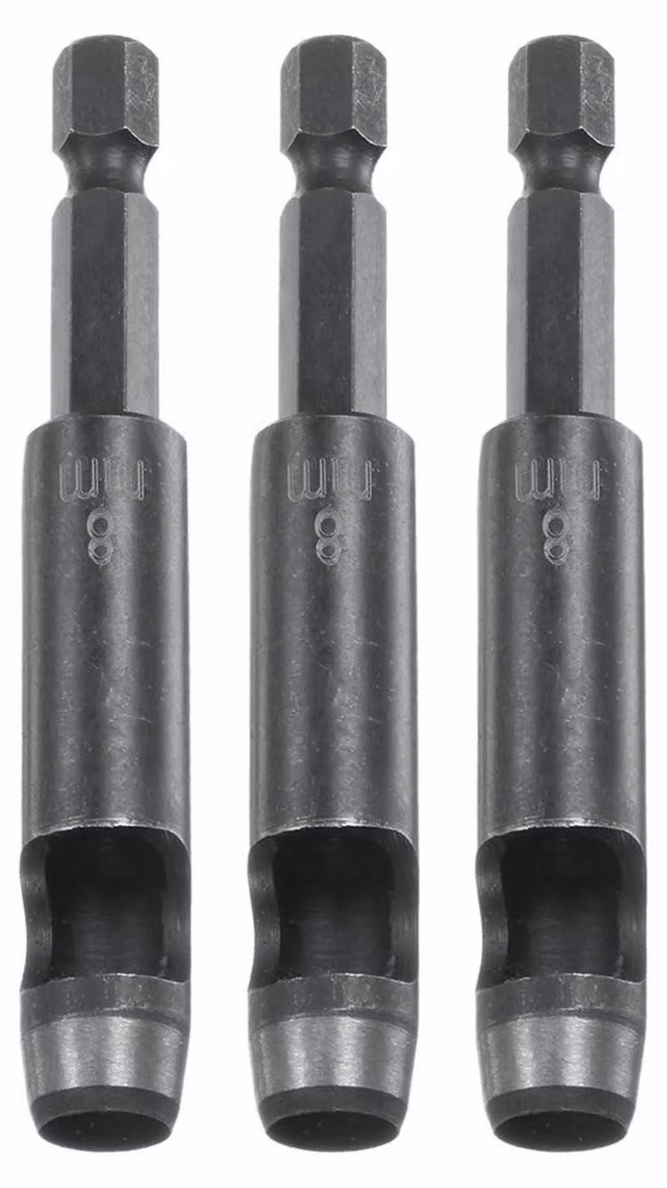 Lochstanzer da 8 mm, esagonale, confezione da 3 pezzi, per la perforazione di pelle, carta e tessuti. Accessorio per trapano