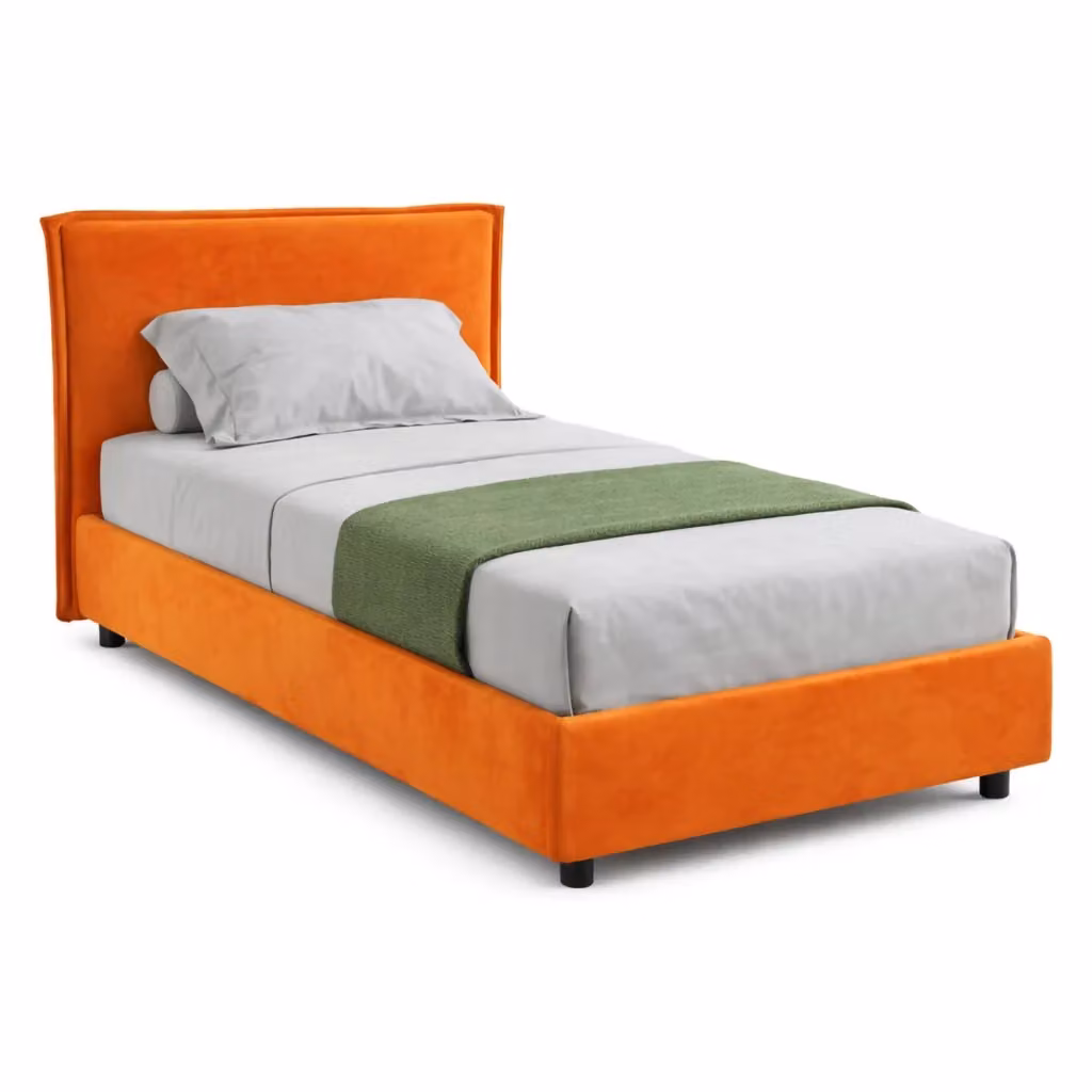 Letto Singolo Atrelmo DMORA con Materasso Incluso, Rivestimento in Velluto Arancione, Design Moderno Made in Italy – 2