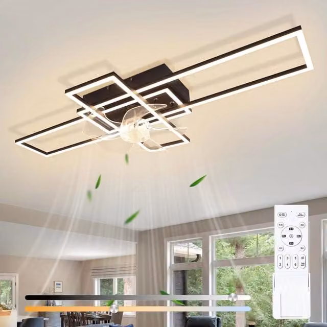 ZMH Ventilatore a Soffitto LED Moderno Nero con Telecomando e Timer per Soggiorno e Camera da Letto, Diametro: 94 cm