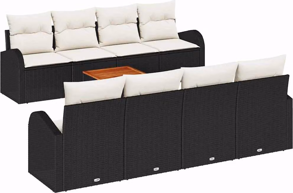Set Divano da Giardino con cuscino 9 pcs Nero polyrattan