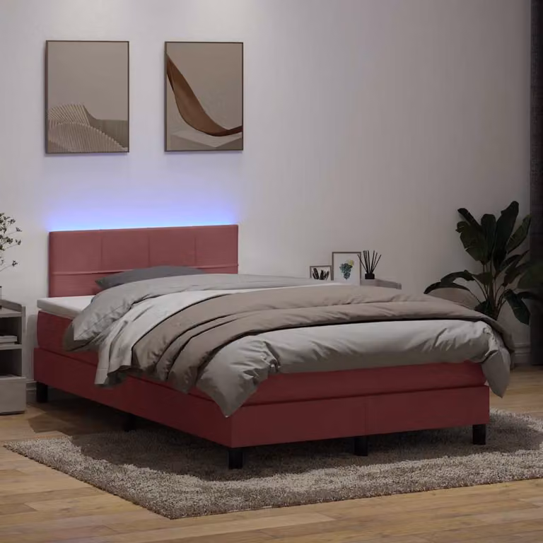Maison Exclusive - Letto boxspring con materasso e LED rosa 120x220 cm velluto