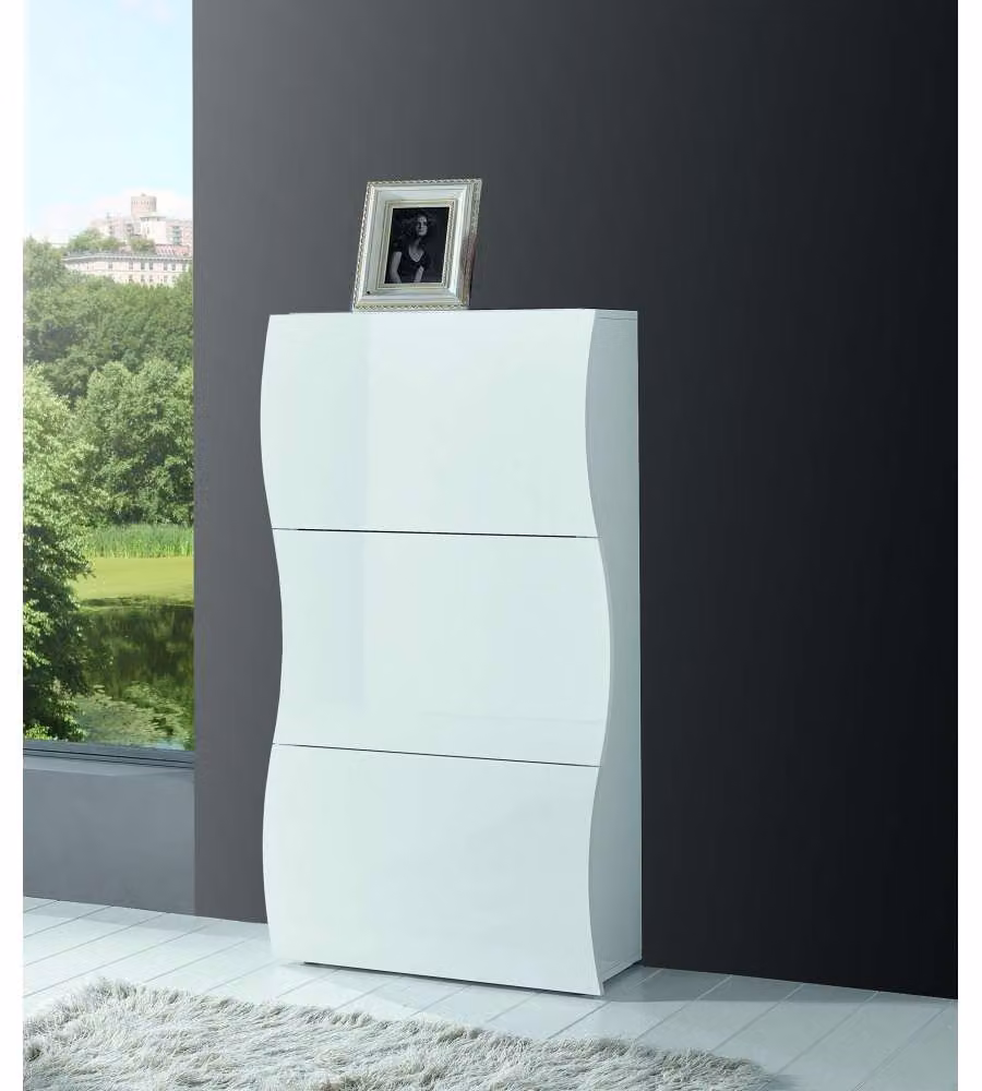 Scarpiera Moderna 3 Ante A Ribalta Onda Bianco Lucido