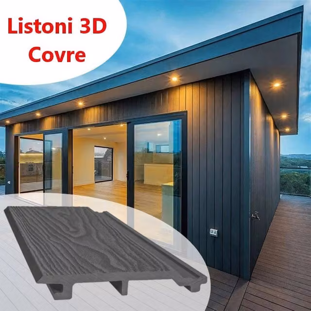 Listoni WPC 3D Covre per rivestimenti colore Antracite, L: 17,4 cm, L: 220 cm, H: 2,1 cm, copertura 25m²