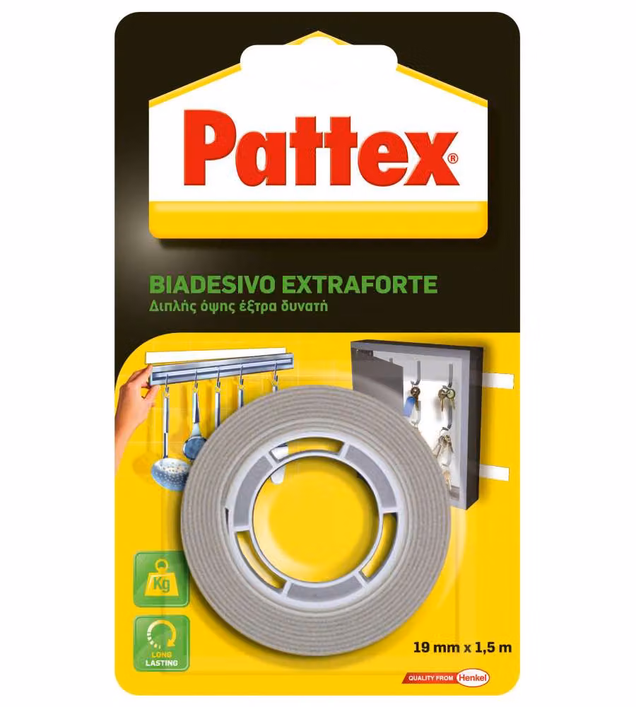 Pattex Biadesivo Soffice Extraforte 19mm x 1,5m Multicolore - Fissaggi Resistenti