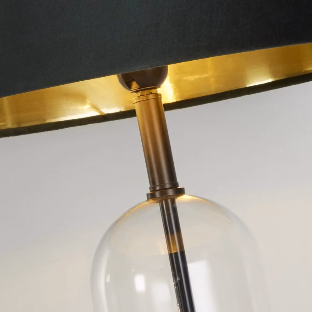 Lampada da scrivania Searchlight Oxford in metallo, vetro e tessuto verde e oro con attacco E27 – 2