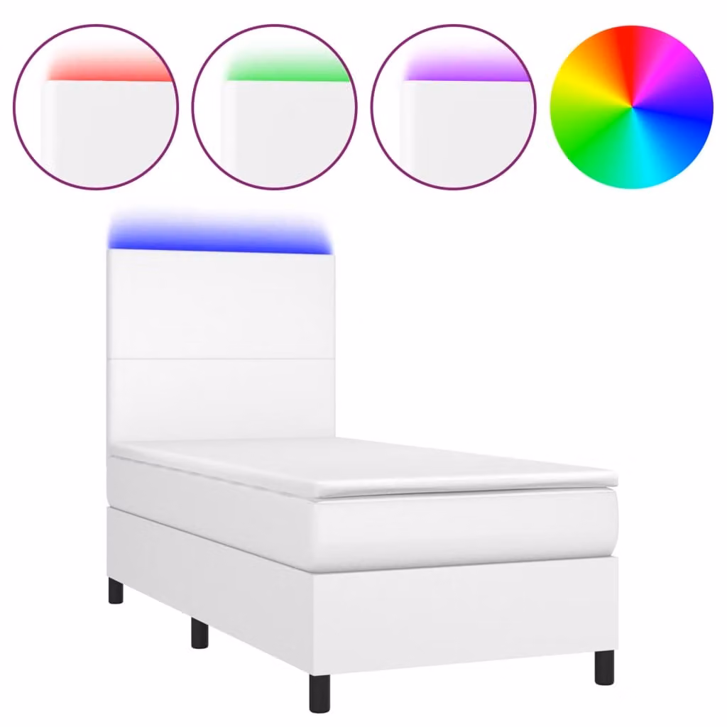 Giroletto Molle con Materasso e LED Bianco 90x190 cm Pelle finta
