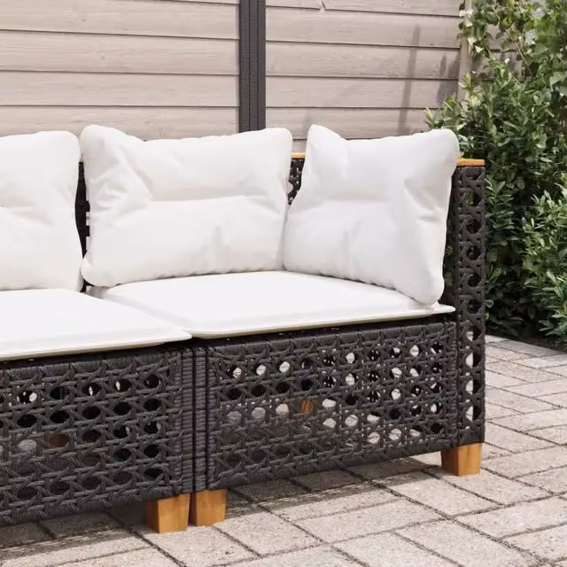 Divano Angolare da Giardino Design Mania in Polyrattan Nero con Cuscini Imbottiti e Rivestimenti Rimovibili