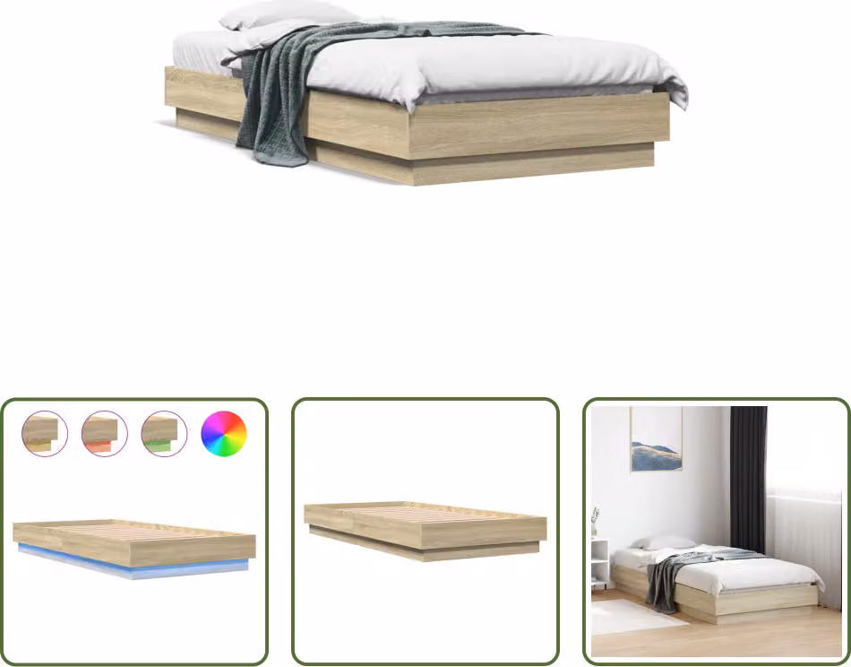 The Living Store Struttura letto con LED rovere Sonoma 75x190 cm