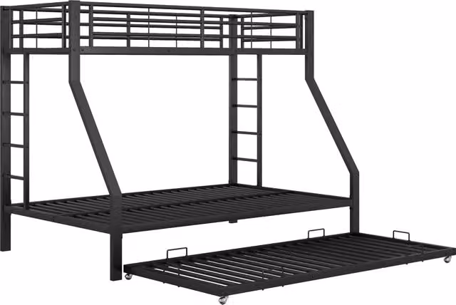 Letto a castello in metallo con letto estraibile e due scale, 90(140)x200 cm, nero