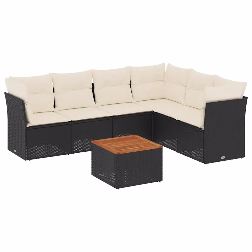 Set da giardino moderno vidaXL in polyrattan nero con 7 pezzi, composto da divano a L, tavolino da caffè e cuscini con rivestimenti rimovibili – 2