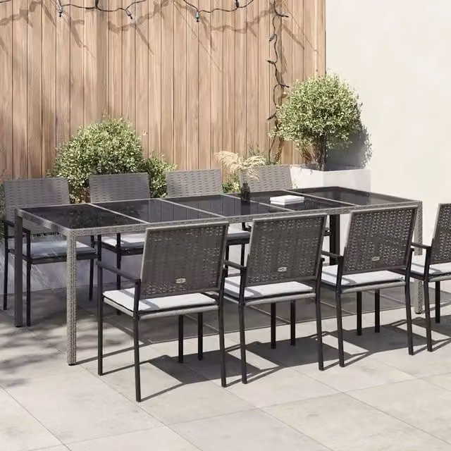Tavolo da giardino rettangolare vidaXL in polyrattan grigio resistente ai raggi UV