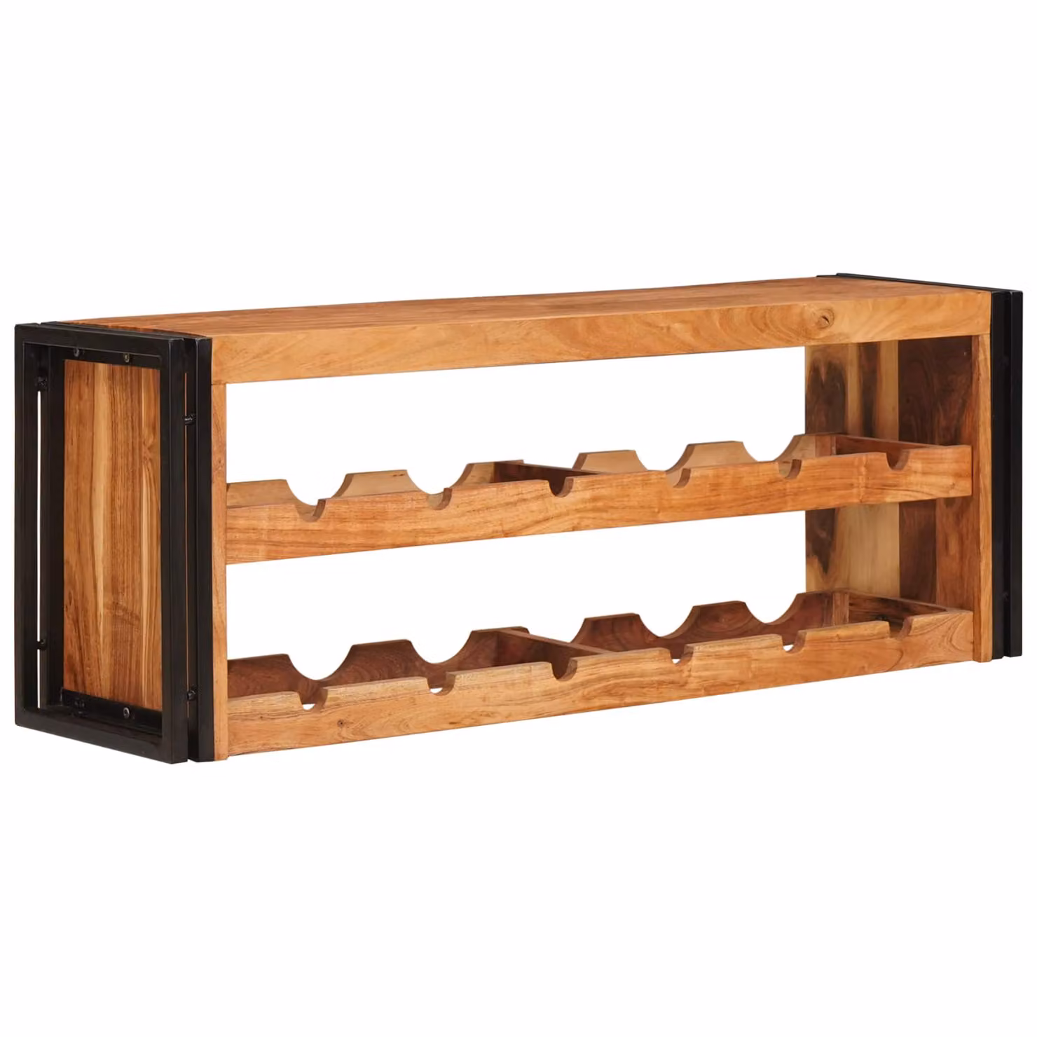 vidaXL Portabottiglie in Legno di Acacia e Metallo Stile Industrial, Marrone, L 120 x P 45 x H 33 cm