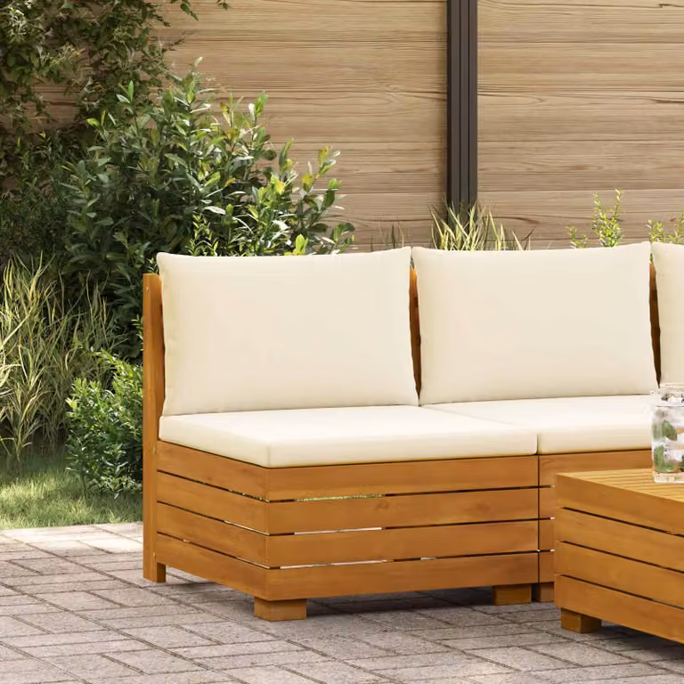 Divano da giardino medio vidaXL in legno di acacia massello marrone con cuscini beige
