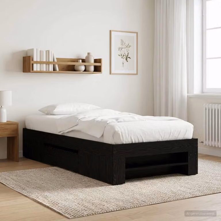 vidaXL Telaio del letto moderno con cassetti in legno Rovere Nero L 200 x P 80 x H 83 cm