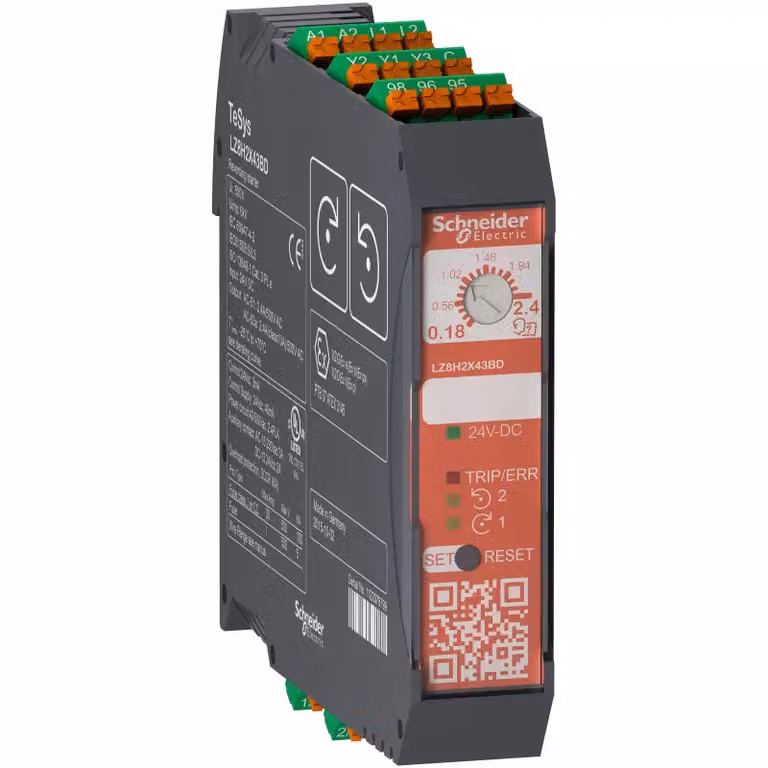 Schneider Electric Avviatore reversibile TeSys H Safe-Torque-Off 3 kW - 400 V, azionamento 24 V CC, molla LZ8H6X53BD