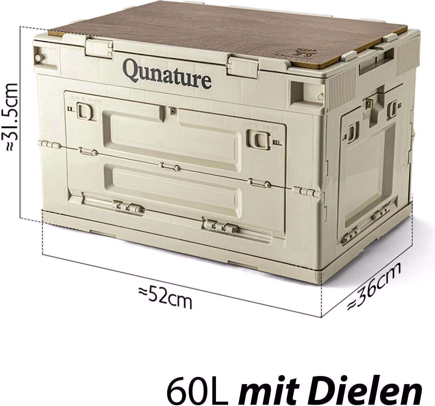 Qunature Scatola da campeggio pieghevole Organizzatore Scatola pieghevole Scatola di legno 60L con coperchio