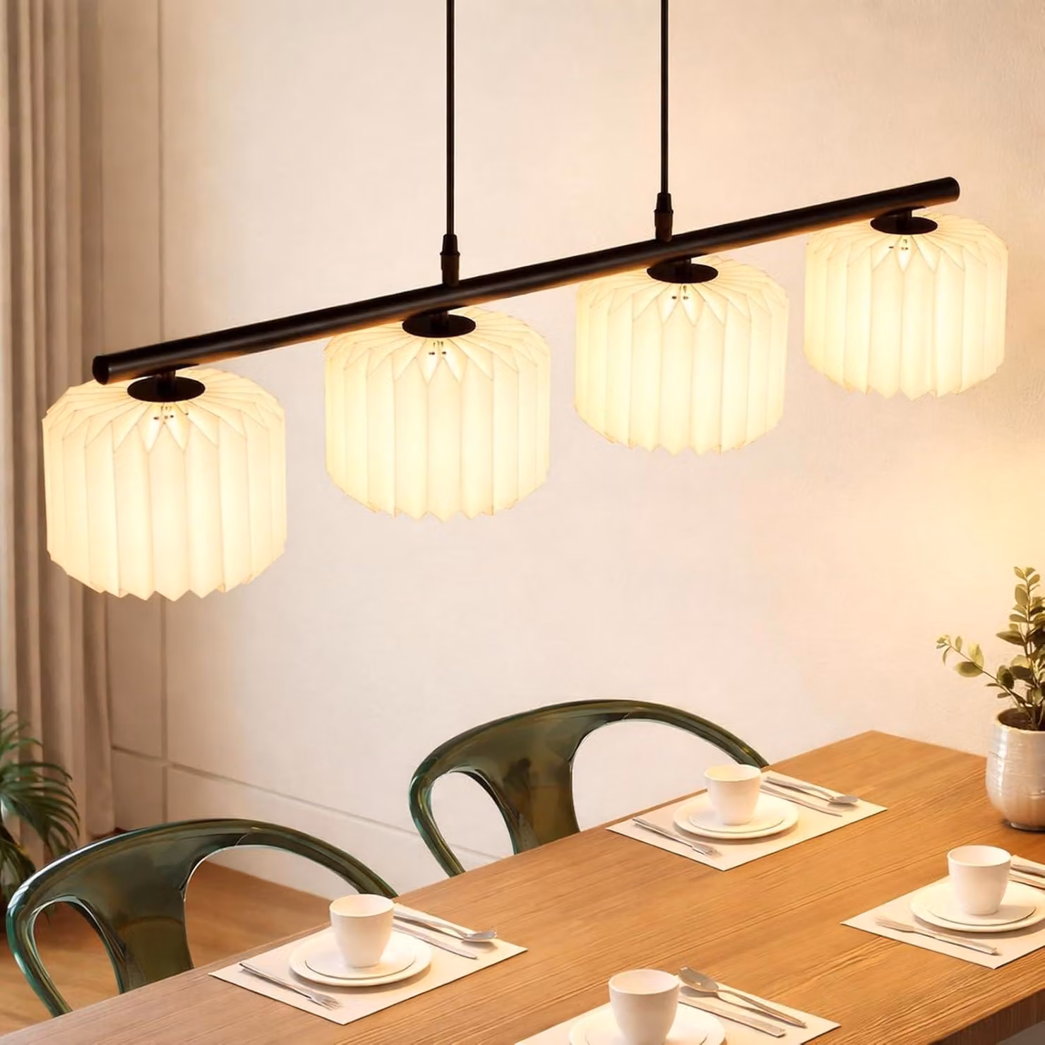 Lampada a sospensione ZMH, ideale per la sala da pranzo, con paralume in carta, stile vintage, a 4 luci. Lampada a sospensione per tavolo da pranzo, adatta per soggiorno e sala da pranzo