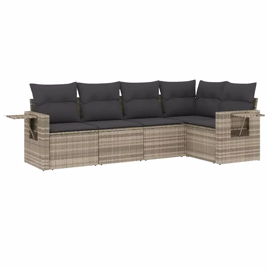 vidaXL Set Divano da Giardino 5pz a Forma di L in Polyrattan Grigio con Cuscini e Tavolino – 2
