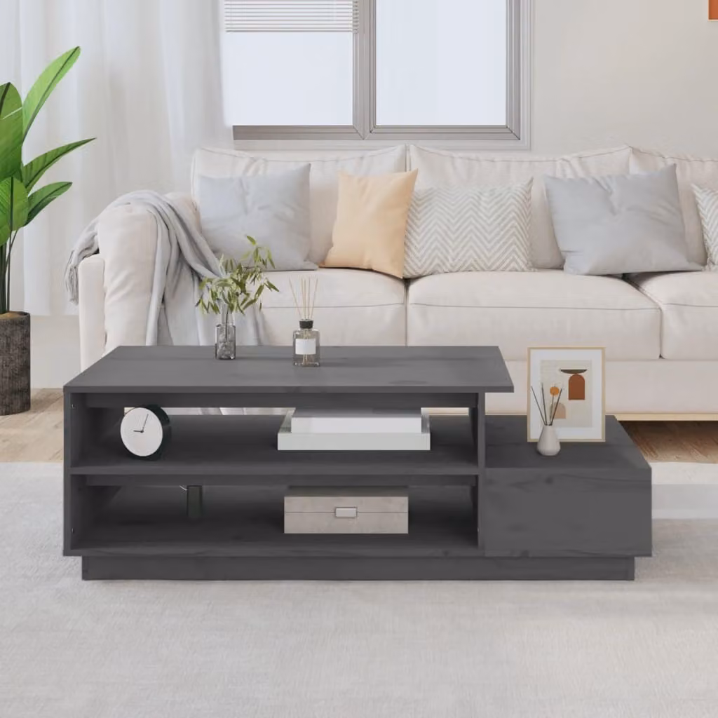 Maison Exclusive - Tavolino da salotto grigio 120x50x40,5 cm in legno massello di pino
