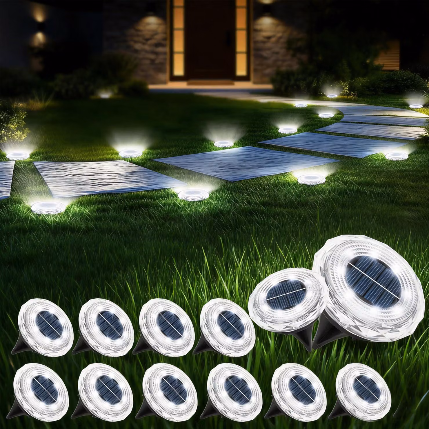 12 luci solari da giardino, luce bianca fredda, accensione/spegnimento automatico, grado di protezione IP65
