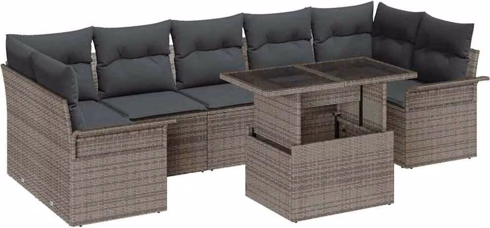 Set Divano da Giardino con cuscino 8 pcs Grigio Poly Rattan