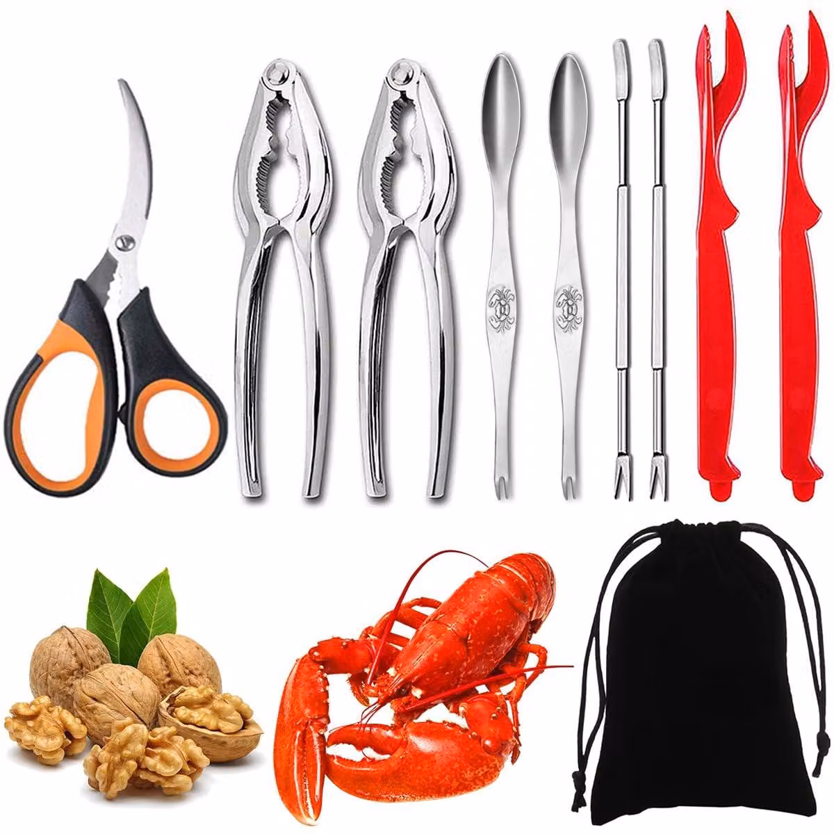 Omgoods - Set di strumenti per frutti di mare, con cracker e forchette