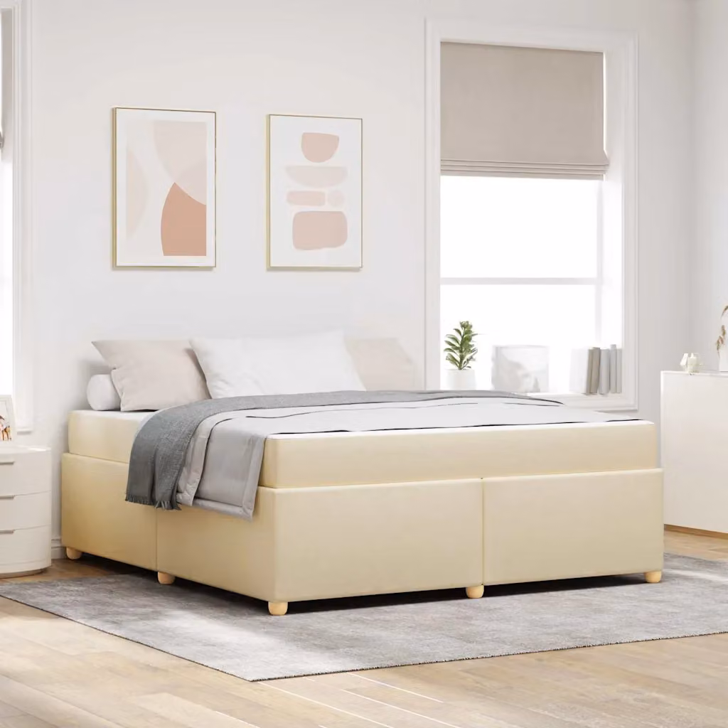 Letto moderno vidaXL con struttura imbottita in tessuto e materasso a molle, L/P/H: 180 x 200 x 202 cm, colore beige e nero
