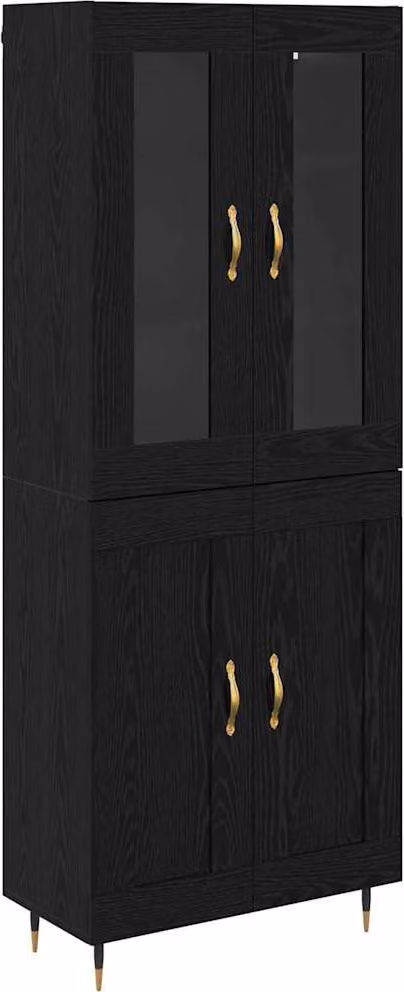 Credenza 2 pcs Rovere Nero Legno multistrato